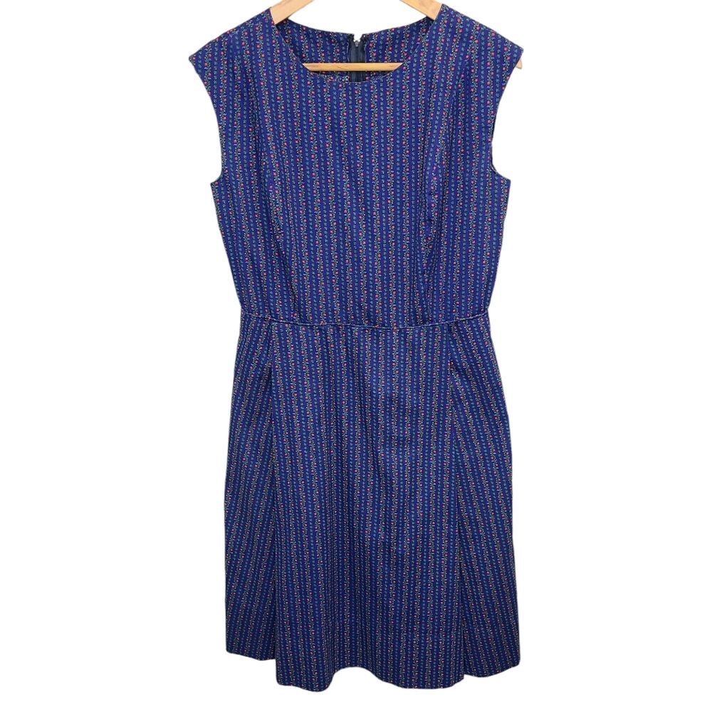 Womens Blue Mini Floral Farm Wear Scoop Neck Dress